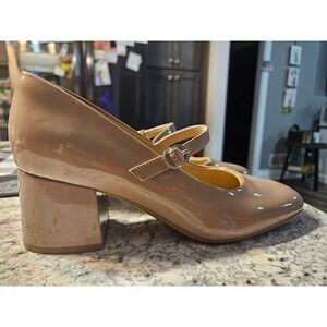 Rockport Womens Mary Jane Block Heel Pumps Nude Patent Leather Size 8.5M Trutech